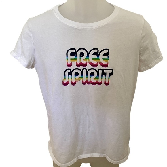 GAP Free Spirit Rainbow Tee Shirt Women Medium Petite - Picture 1 of 4